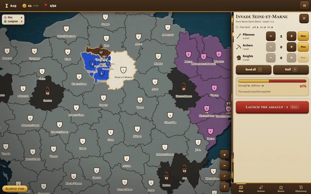 Invasion window with soldier counts and success estimate